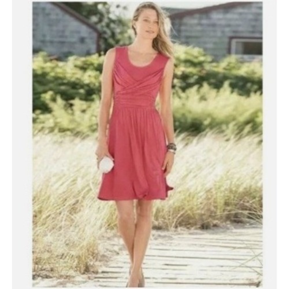Sundance Vida Ruched Dress Sleeveless‎ Coral Pink Casual Stretch Size 16 NWT
